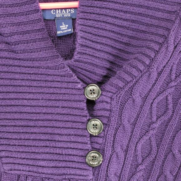 Chaps Women's L Purple Cable Knit Cotton Sweater, Whimsigoth Preppy Casual - Picture 5 of 6